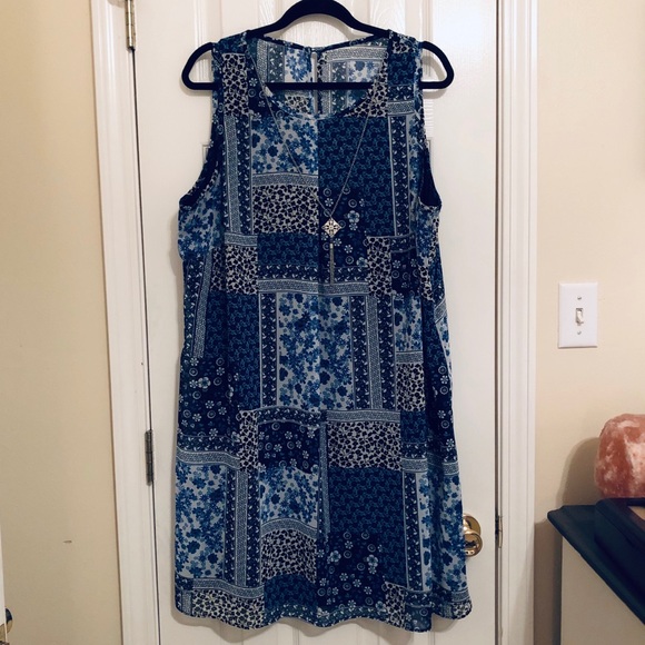 by & by Dresses & Skirts - Blue patchwork print sleeveless dress